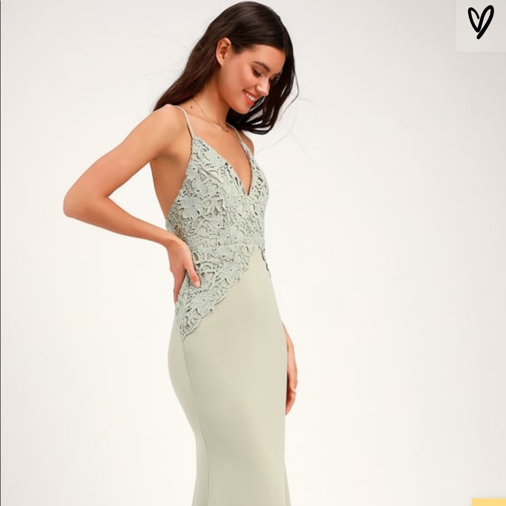 COPY - Sage Green Backless Crochet Lace Maxi Dres…